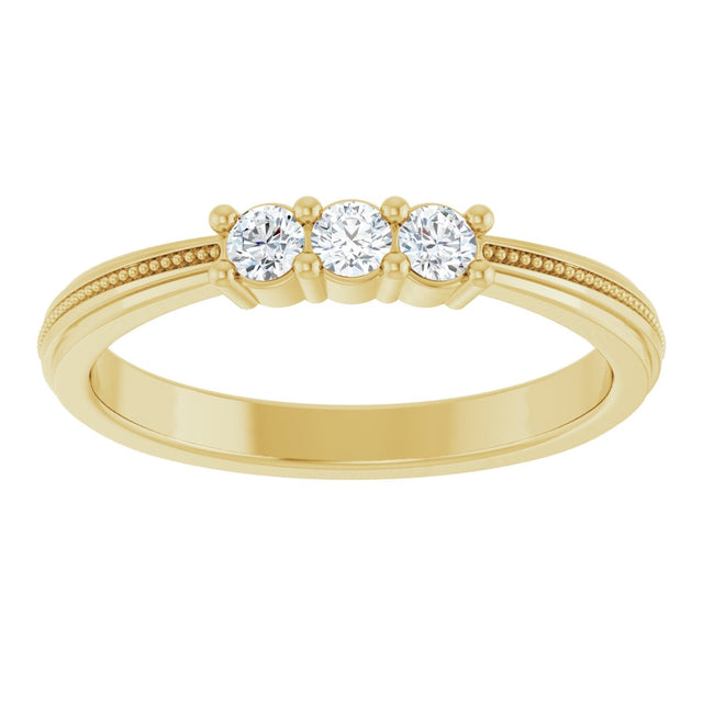 14K Gold Round Natural Diamond Three-Stone Milgrain Anniversary Band - 1/5 CTW - Yellow Gold - view 3