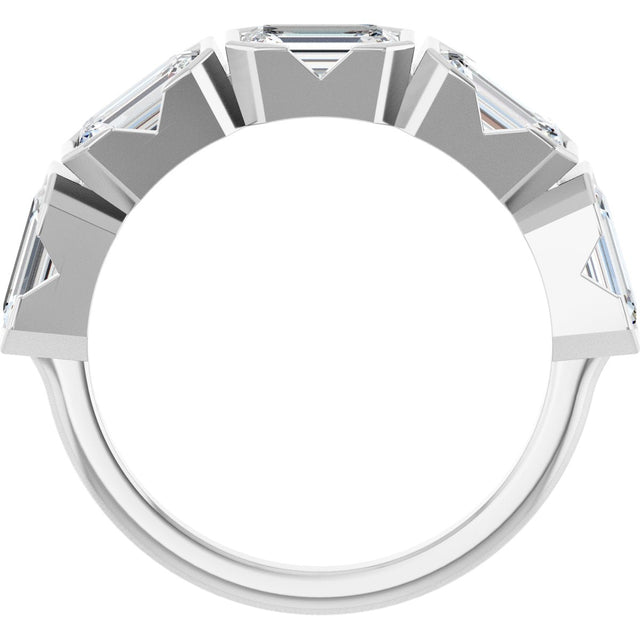 14K Gold Emerald Lab-Grown Diamond Half-Bezel Five-Stone Anniversary Band - 1 1/2-3 1/4 CTW - White Gold - view 7