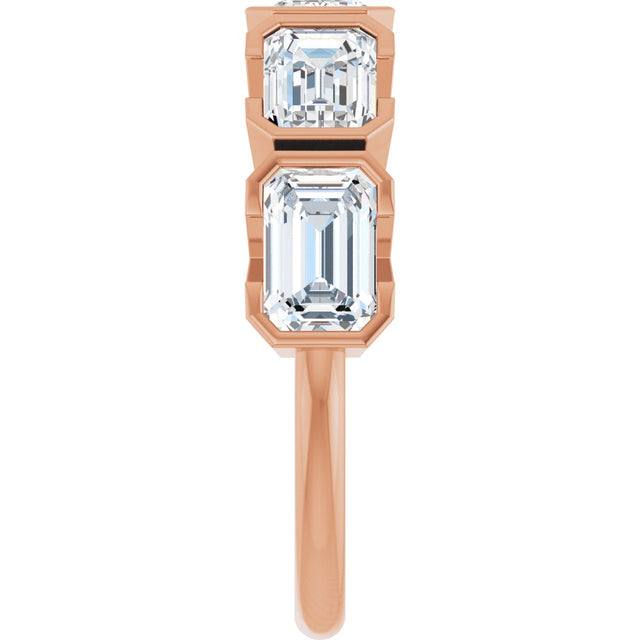 14K Gold Emerald Lab-Grown Diamond Half-Bezel Five-Stone Anniversary Band - 1 1/2-3 1/4 CTW - Rose Gold - view 9
