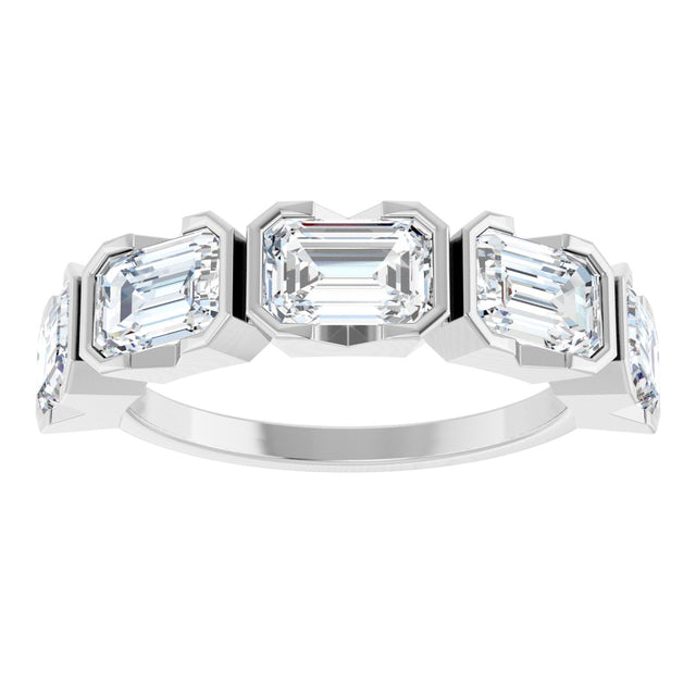 14K Gold Emerald Lab-Grown Diamond Half-Bezel Five-Stone Anniversary Band - 1 1/2-3 1/4 CTW - White Gold - view 8
