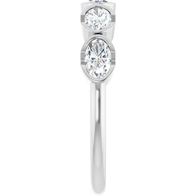14K Gold Oval Lab-Grown Diamond Half-Bezel Five-Stone Anniversary Band - 9/10 CTW - White Gold - view 9