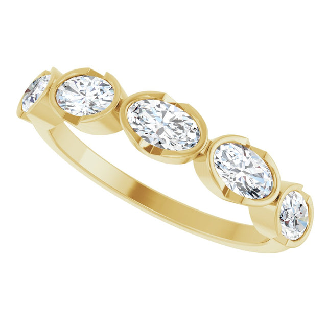 14K Gold Oval Lab-Grown Diamond Half-Bezel Five-Stone Anniversary Band - 9/10 CTW - Yellow Gold - view 10