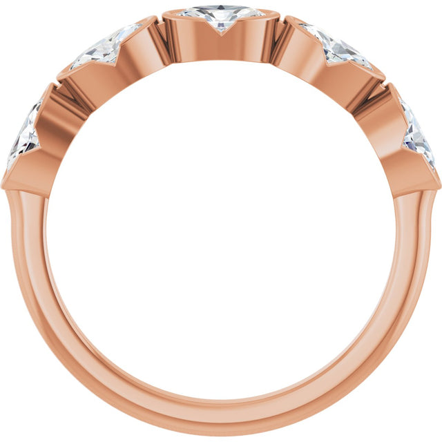 14K Gold Oval Lab-Grown Diamond Half-Bezel Five-Stone Anniversary Band - 9/10 CTW - Rose Gold - view 7