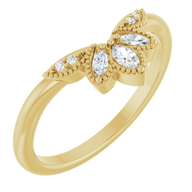 14K Gold Marquise Natural Diamond Contour Band - 1/8 CTW - Yellow Gold