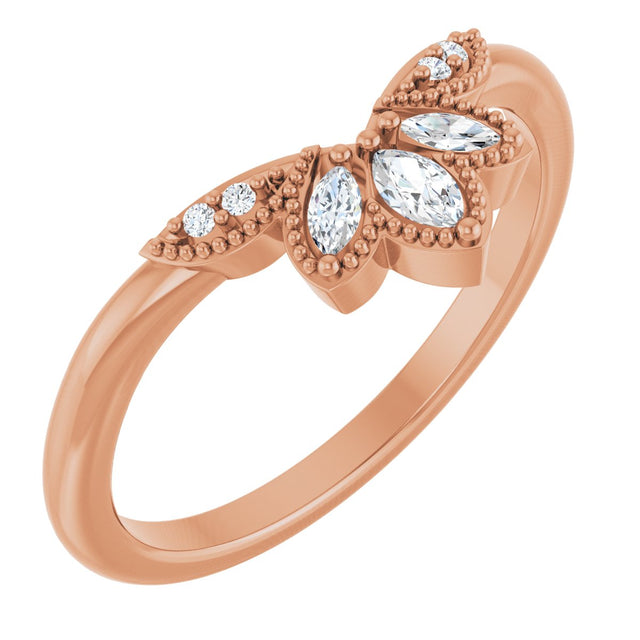 14K Gold Marquise Lab-Grown Diamond Contour Band - 1/8 CTW - Rose Gold