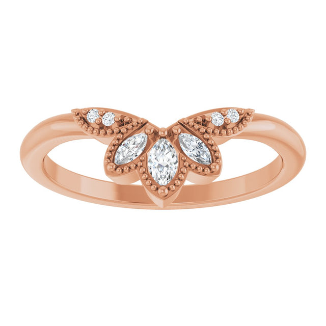 14K Gold Marquise Natural Diamond Contour Band - 1/8 CTW - Rose Gold - view 3