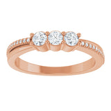 14K Gold Round Natural Diamond Three-Stone Anniversary Band - 1/3 CTW - Rose Gold - view 3