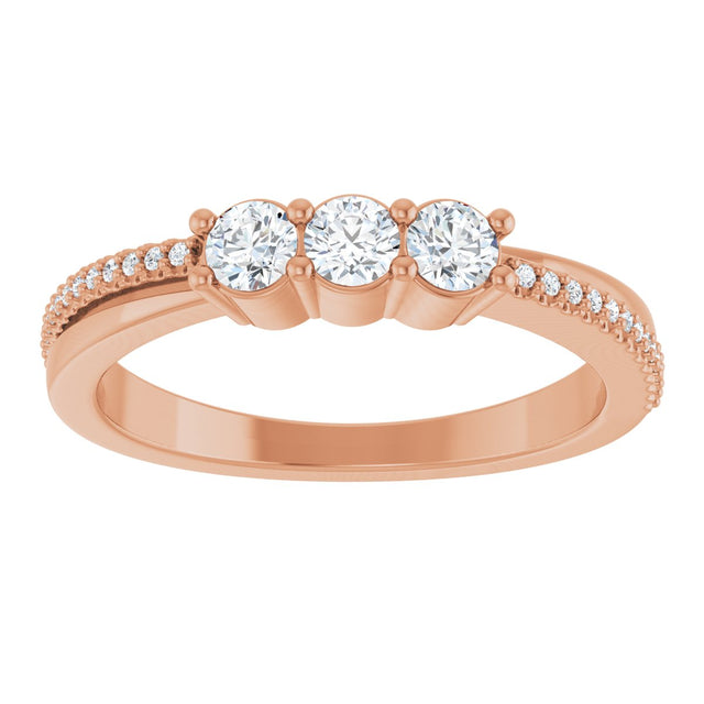 14K Gold Round Natural Diamond Three-Stone Anniversary Band - 1/3 CTW - Rose Gold - view 3