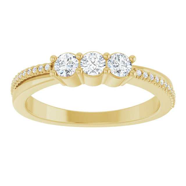 14K Gold Round Lab-Grown Diamond Three-Stone Anniversary Band - 1/3 CTW - Yellow Gold - view 3