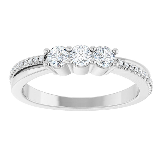 14K Gold Round Lab-Grown Diamond Three-Stone Anniversary Band - 1/3 CTW - White Gold - view 3