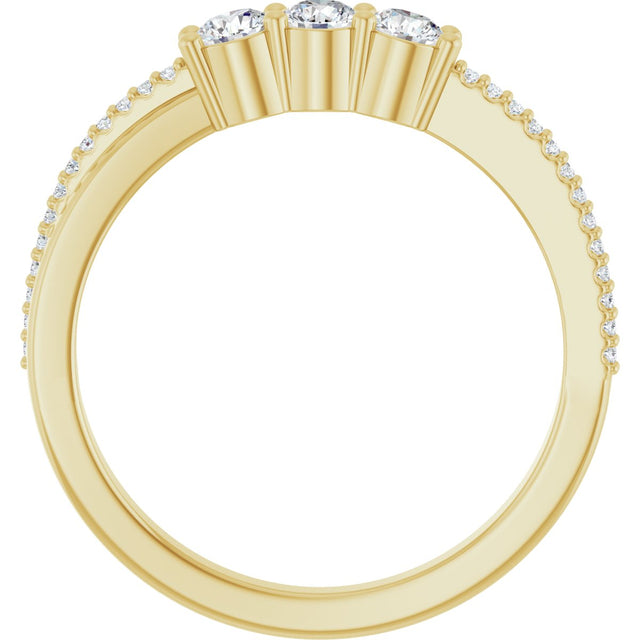 14K Gold Round Natural Diamond Three-Stone Anniversary Band - 1/3 CTW - Yellow Gold - view 2