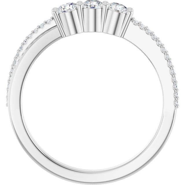 Platinum Round Natural Diamond Three-Stone Anniversary Band - 1/3 CTW - view 2