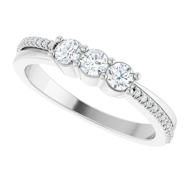 14K Gold Round Natural Diamond Three-Stone Anniversary Band - 1/3 CTW - White Gold - view 5