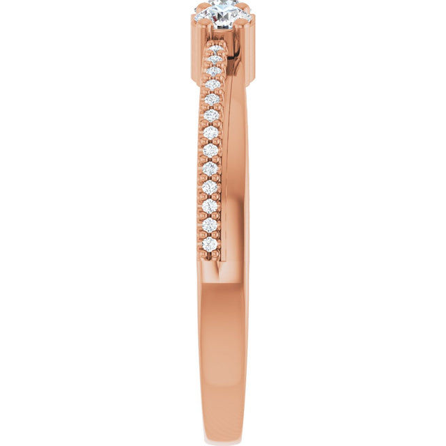 14K Gold Round Natural Diamond Three-Stone Anniversary Band - 1/3 CTW - Rose Gold - view 4
