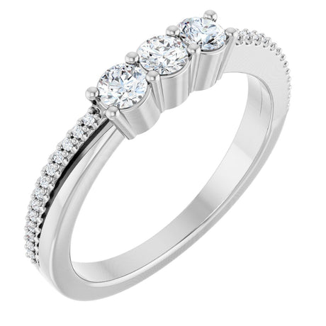 14K Gold Round Lab-Grown Diamond Three-Stone Anniversary Band - 1/3 CTW - White Gold
