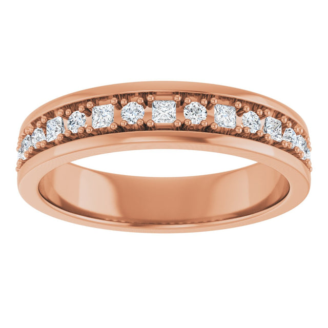 14K Gold Square Natural Diamond Accented Band - 3/8-3/4 CTW - Rose Gold - view 3