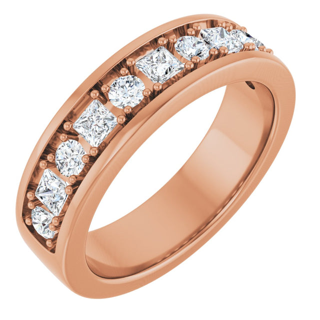 14K Gold Square Natural Diamond Accented Band - 1-1 1/3 CTW - Rose Gold