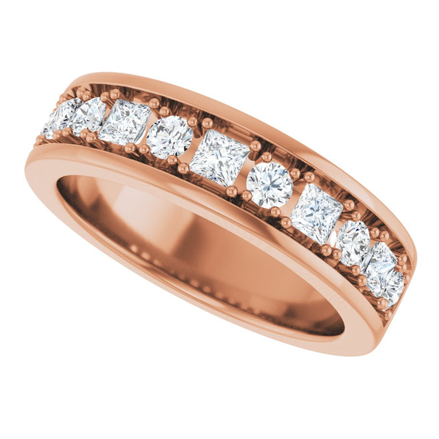 14K Gold Square Natural Diamond Accented Band - 1-1 1/3 CTW - Rose Gold - view 5