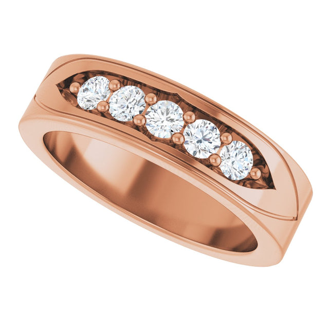 14K Gold Round Lab-Grown Diamond Accented Band - 1/2 CTW - Rose Gold - view 10