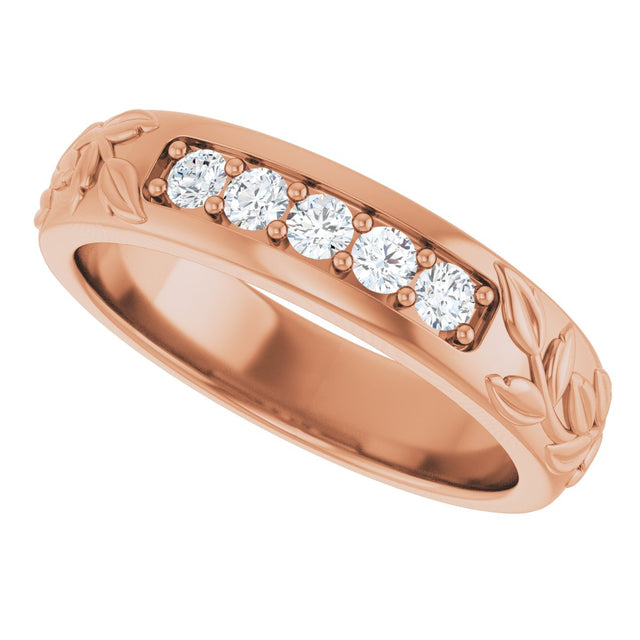 14K Gold Round Lab-Grown Diamond Accented Floral Band - 1/6-1/3 CTW - Rose Gold - view 5
