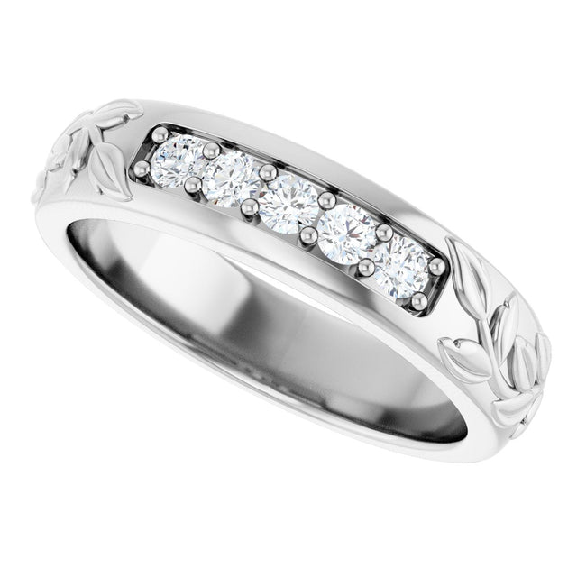 Platinum Round Lab-Grown Diamond Accented Floral Band - 1/6-1/3 CTW - view 5
