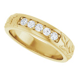 14K Gold Round Lab-Grown Diamond Accented Floral Band - 1/6-1/3 CTW - Yellow Gold - view 5