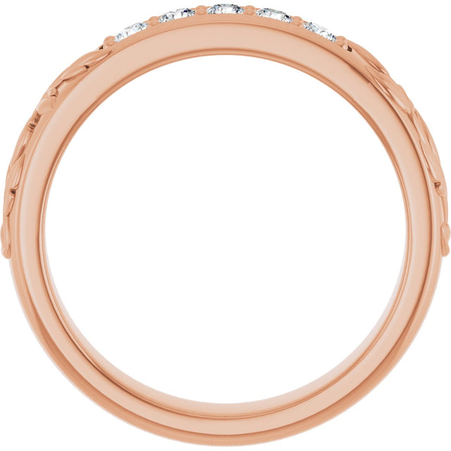 14K Gold Round Lab-Grown Diamond Accented Floral Band - 1/6-1/3 CTW - Rose Gold - view 2