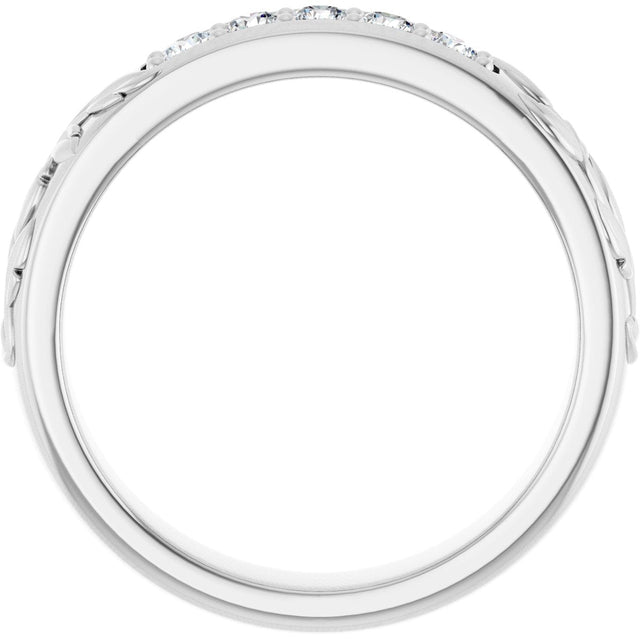 Platinum Round Lab-Grown Diamond Accented Floral Band - 1/6-1/3 CTW - view 2