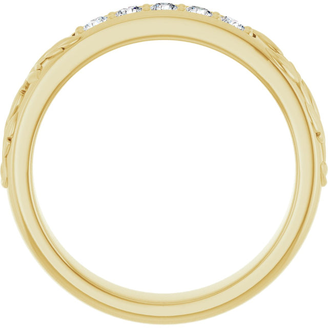 14K Gold Round Lab-Grown Diamond Accented Floral Band - 1/6-1/3 CTW - Yellow Gold - view 2