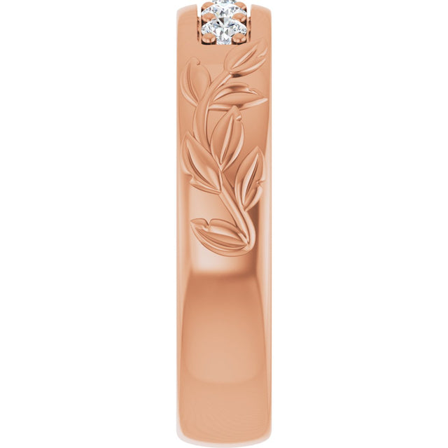 14K Gold Round Lab-Grown Diamond Accented Floral Band - 1/6-1/3 CTW - Rose Gold - view 4