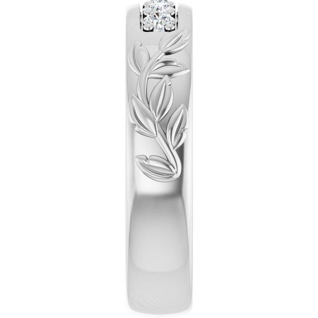 Platinum Round Lab-Grown Diamond Accented Floral Band - 1/6-1/3 CTW - view 4