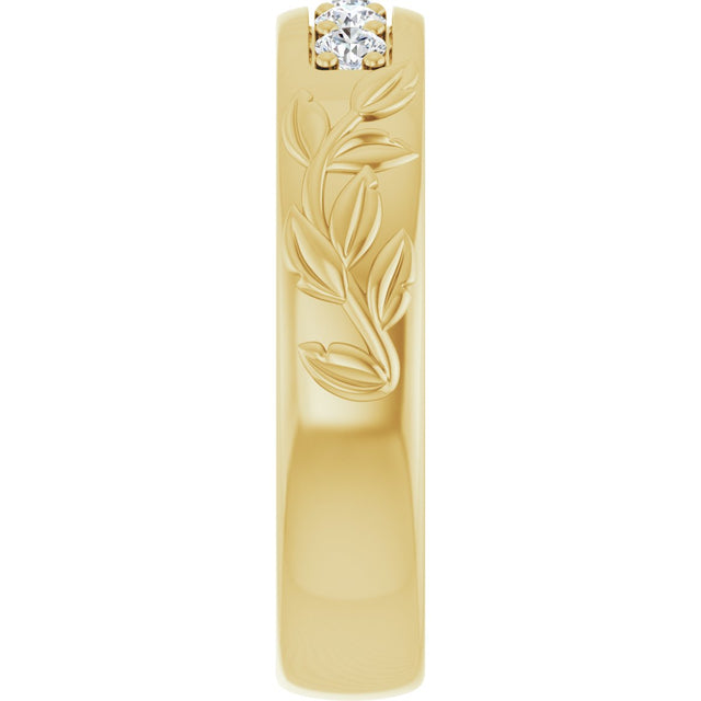 14K Gold Round Lab-Grown Diamond Accented Floral Band - 1/6-1/3 CTW - Yellow Gold - view 4