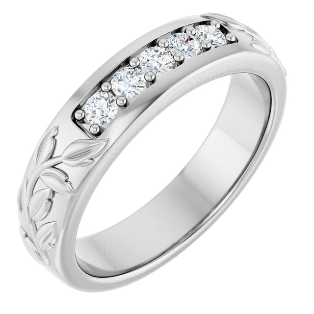 Platinum Round Natural Diamond Accented Floral Band - 1/6-1/3 CTW