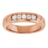 14K Gold Round Lab-Grown Diamond Accented Floral Band - 1/6-1/3 CTW - Rose Gold - view 3