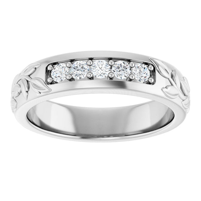 Platinum Round Lab-Grown Diamond Accented Floral Band - 1/6-1/3 CTW - view 3