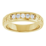 14K Gold Round Lab-Grown Diamond Accented Floral Band - 1/6-1/3 CTW - Yellow Gold - view 3