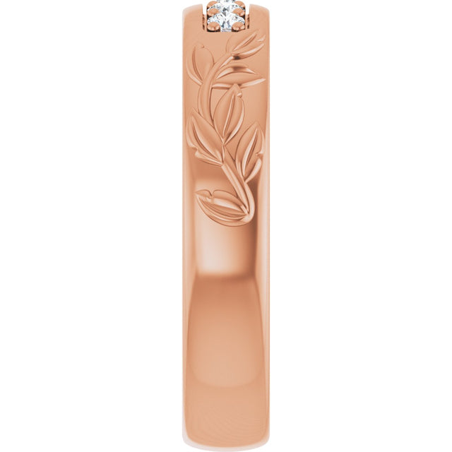 14K Gold Round Lab-Grown Diamond Accented Floral Band - 1/6-1/3 CTW - Rose Gold - view 4