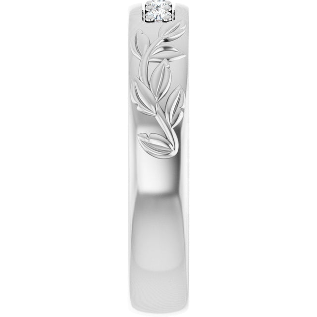 14K Gold Round Lab-Grown Diamond Accented Floral Band - 1/6-1/3 CTW - White Gold - view 4