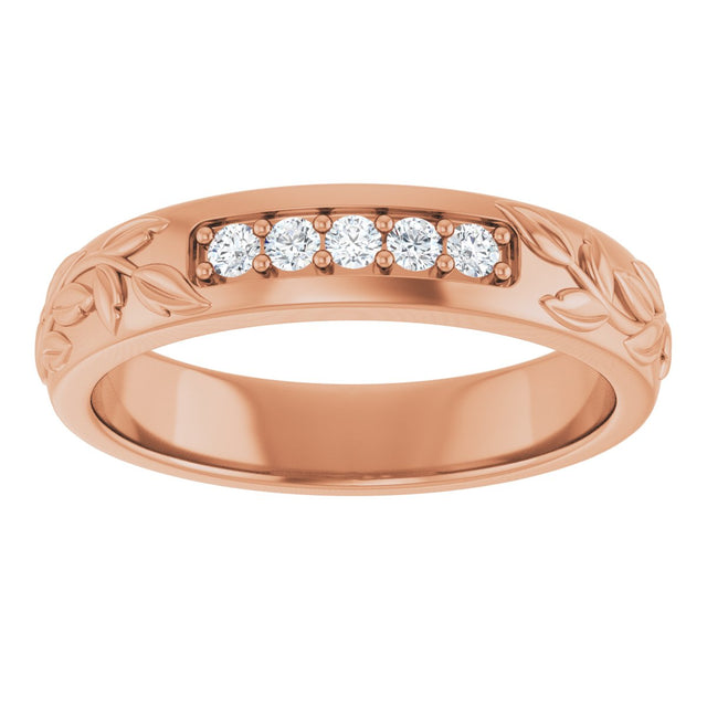 14K Gold Round Lab-Grown Diamond Accented Floral Band - 1/6-1/3 CTW - Rose Gold - view 3