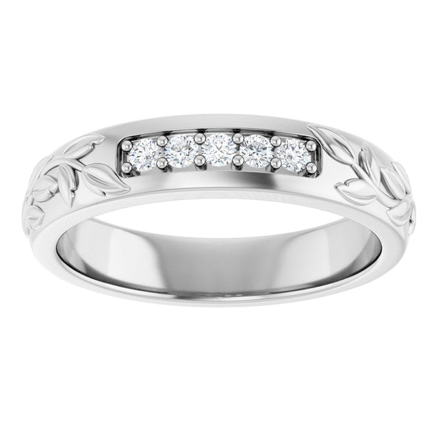 Platinum Round Lab-Grown Diamond Accented Floral Band - 1/6-1/3 CTW - view 3