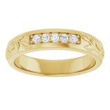 14K Gold Round Lab-Grown Diamond Accented Floral Band - 1/6-1/3 CTW - Yellow Gold - view 3