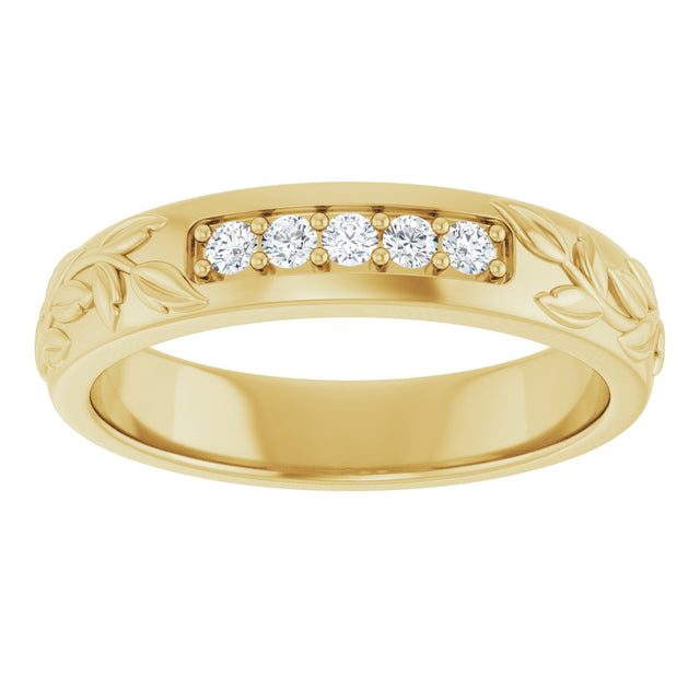 14K Gold Round Lab-Grown Diamond Accented Floral Band - 1/6-1/3 CTW - Yellow Gold - view 3