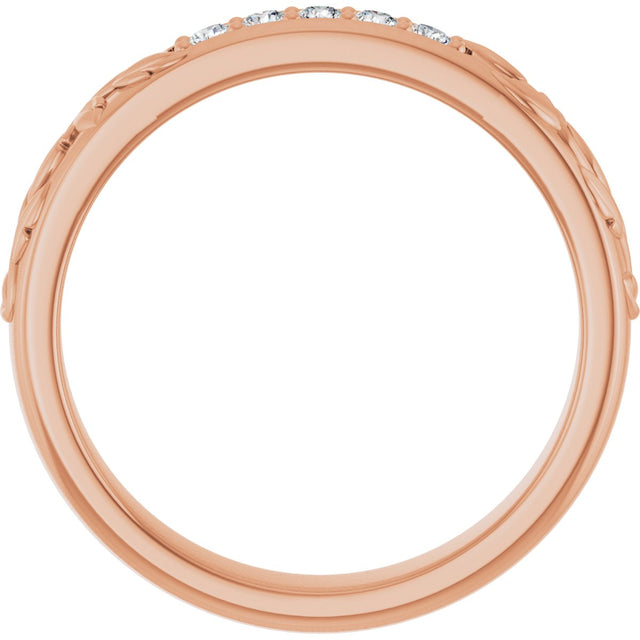 14K Gold Round Natural Diamond Accented Floral Band - 1/6-1/3 CTW - Rose Gold - view 2