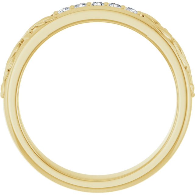 14K Gold Round Lab-Grown Diamond Accented Floral Band - 1/6-1/3 CTW - Yellow Gold - view 2