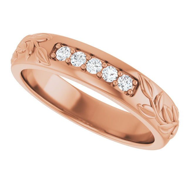 14K Gold Round Lab-Grown Diamond Accented Floral Band - 1/6-1/3 CTW - Rose Gold - view 5