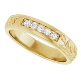 14K Gold Round Lab-Grown Diamond Accented Floral Band - 1/6-1/3 CTW - Yellow Gold - view 5