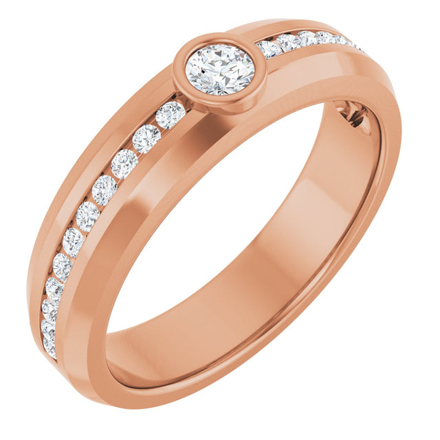 14K Gold Round Lab-Grown Diamond Accented Band - 3.4mm Stones - Rose Gold
