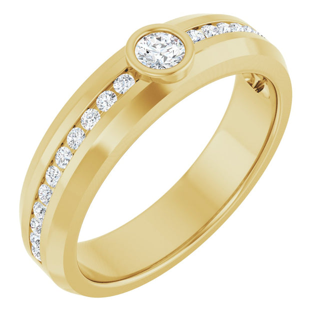 14K Gold Round Lab-Grown Diamond Accented Band - 3.4mm Stones - Yellow Gold