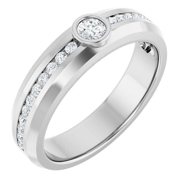 14K Gold Round Lab-Grown Diamond Accented Band - 3.4mm Stones - White Gold