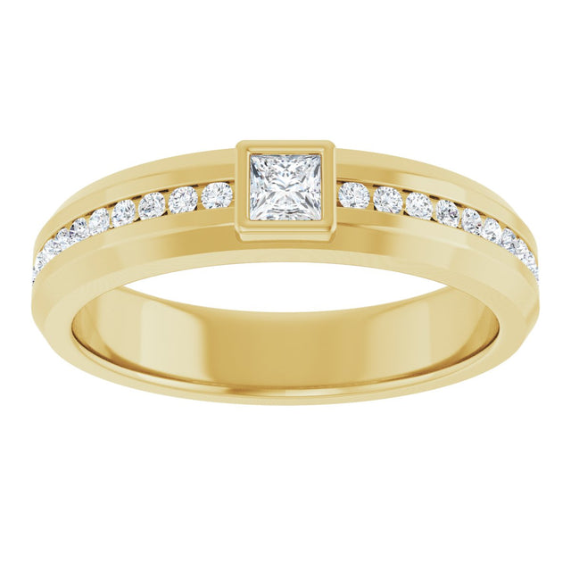 14K Gold Square Lab-Grown Diamond Accented Band - 3x3mm Stones - Yellow Gold - view 3